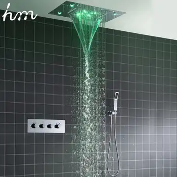 Hm Shower System Double Waterfall Rainfall Large Ceiling Led Rain