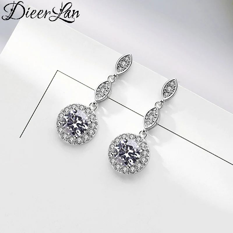 

DIEERLAN Luxury Brand Trendy 925 Sterling Silver Round Zirconia Earrings for Women Wedding Statement Jewelry Brincos Pendientes