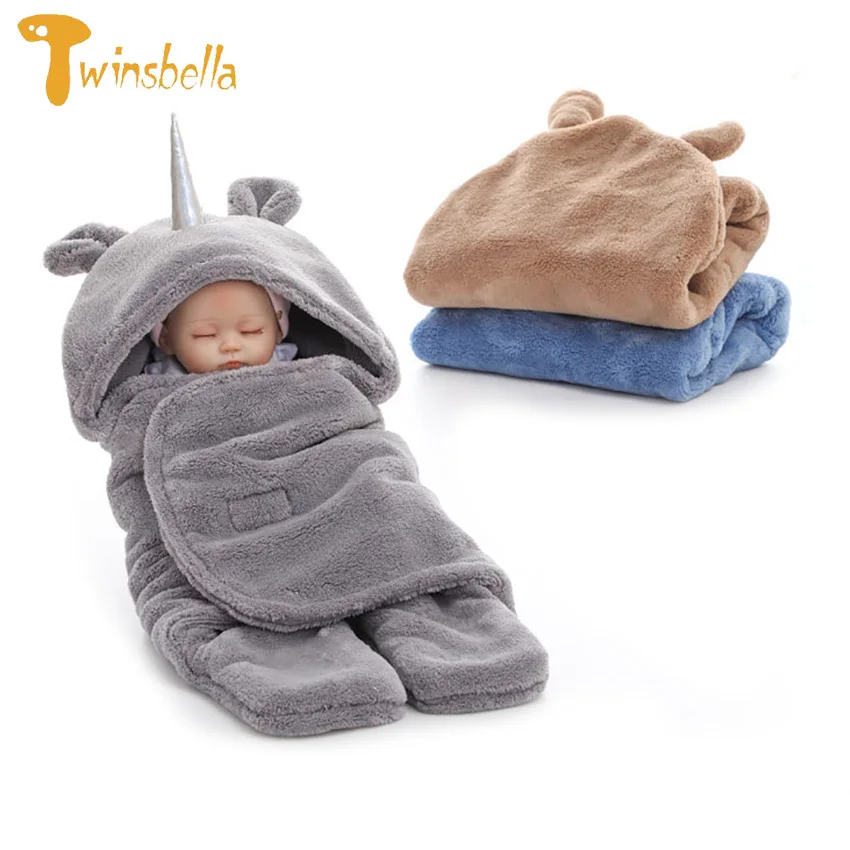 2018 Winter Warm Wool Solid Envelopes for Newborns Thicken Hooded Baby Sleeping Bag Unicorn Soft Warm Baby Sleeping Swaddle