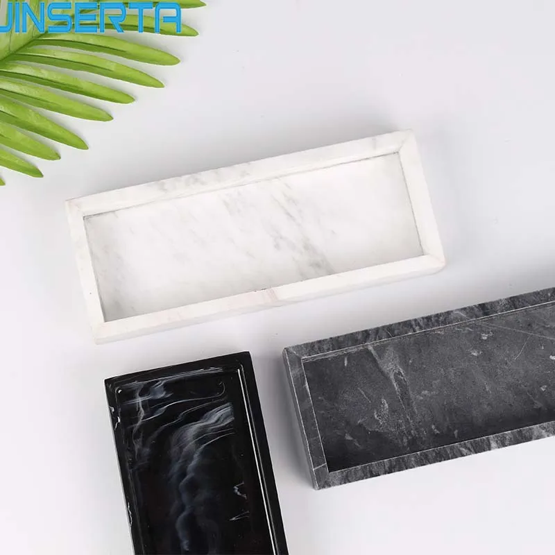  JINSERTA Marbled Storage Tray Resin Jewelry Display Plate Cosmetic Organizer Rectangle Home Restaur