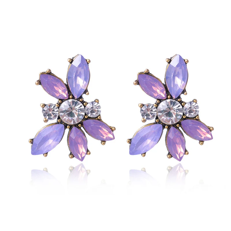 LUBOV благородный фиолетовый кристалл камень кулон трендовые длинные серьги цветок геометрические висячие серьги Модные женские вечерние ювелирные изделия