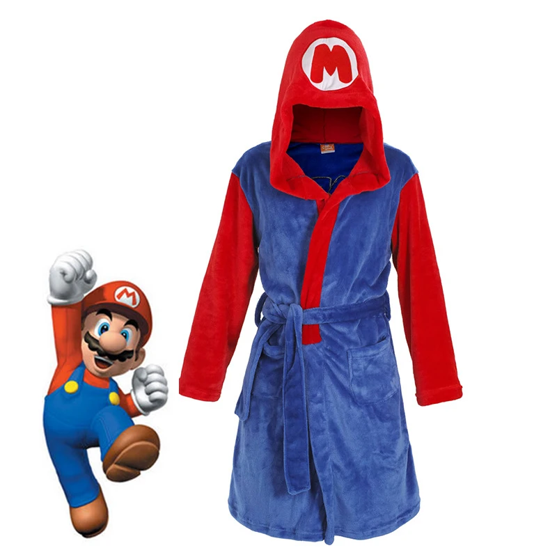 

Game Super Mario Bros Bathrobe Cosplay Mario Costume Adult Winter Cartoon Night Bath Robe Sleepwear Pajamas Halloween Costume