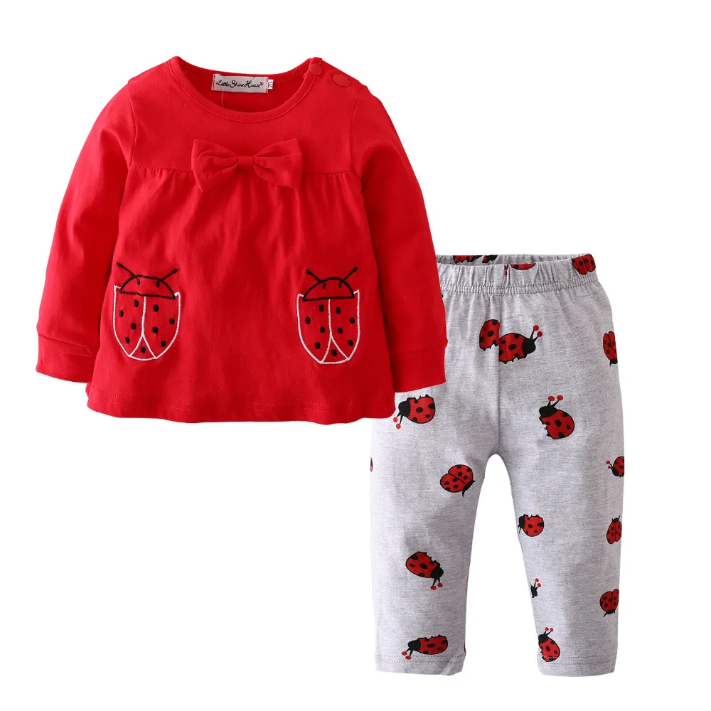 

2Pcs Newborn Baby Girl Clothes Set Autumn Cartoon Ladybug Long-sleeved Tops+Legging Pants Infant Toddler Clothing Kids Outfits