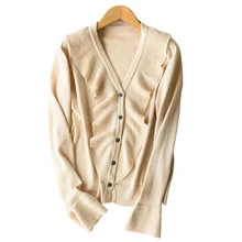 ZEANGSEA-2018 spring and autumn new sweater sweater jacket V-neck ruffled trumpet sleeve fashion wild thin section breathable ZEANGSEA-2018 spring and autumn new sweater sweater jacket V-neck ruffled trumpet sleeve fashion wild thin section breathable