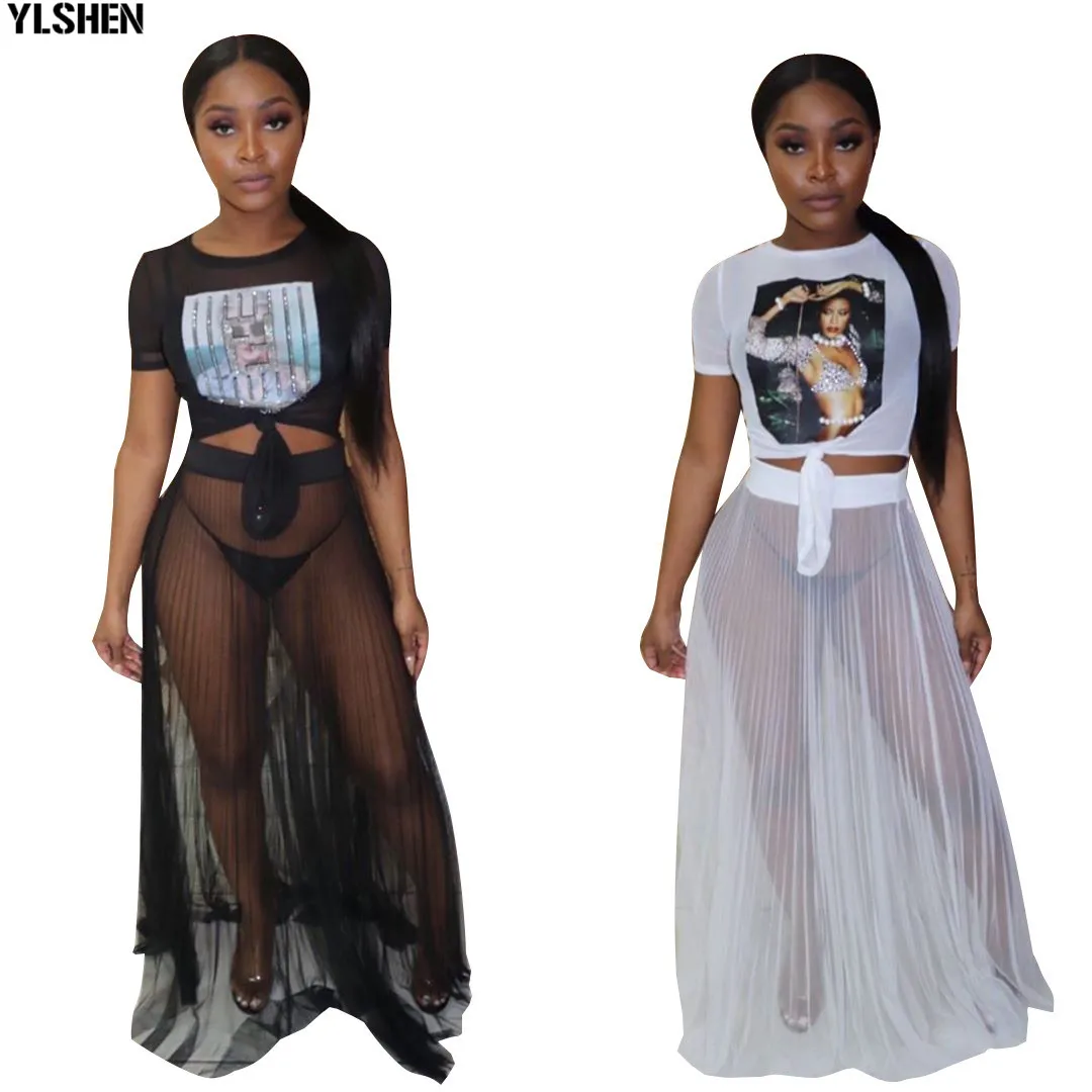 

African Dresses For Women Skirt African Clothes Africa Mesh Transparent Pleated Skirt Dashiki Ladies Clothing Bazin Riche Dress