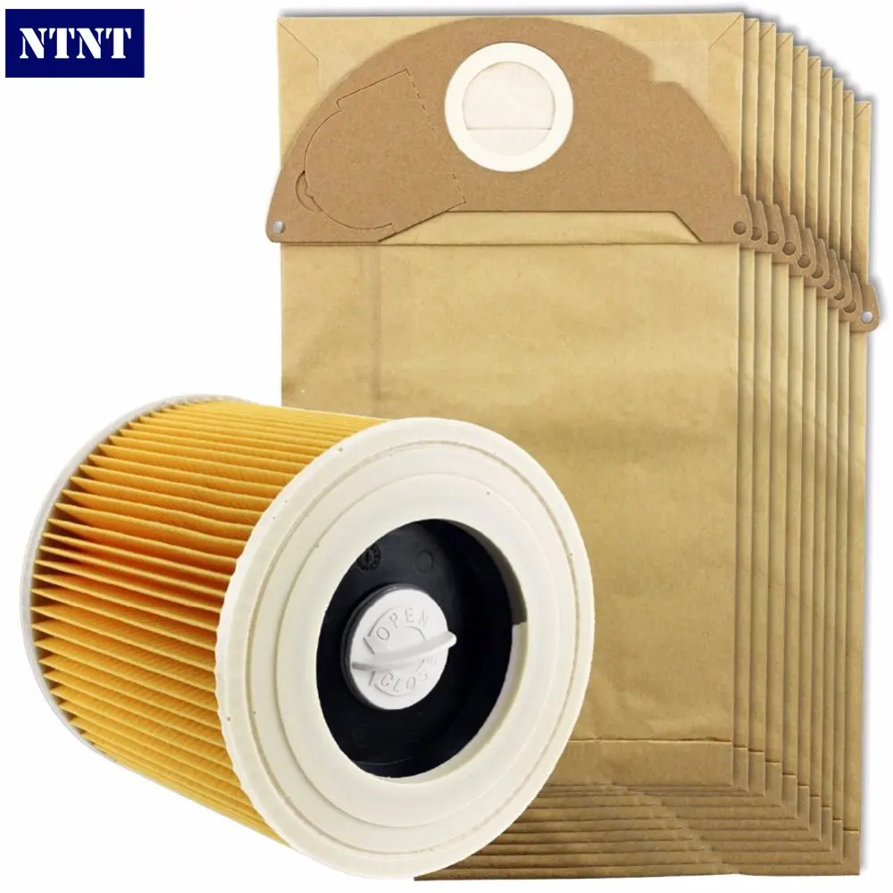 

NTNT Free Post New 10 Pcs dust bag and 1 Pcs Filter Kit For Karcher Vacuum Cleaner A2054,A2064