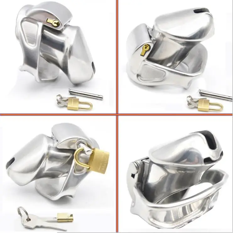 

Luxury Short Male 316L Stainless Steel 3D Cock Cage With Curve Penis Ring Chastity Device Adult Bondage BDSM Sex Toy A337