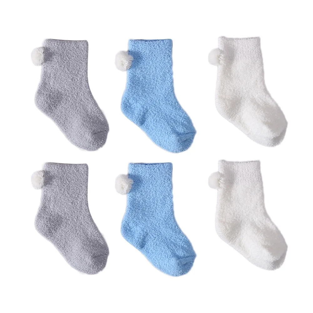 

3 Pairs /lot Newborn Baby Winter Coral Fleece Floor Antiskid Socks For 0-3 Years