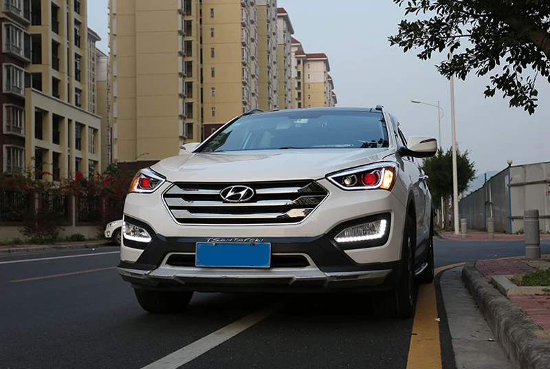 Автомобильная головная лампа для hyundai Santa Fe IX45 светодиодный фары DRL Биксеноновые линзы парковочные Противотуманные фары светодиодные полосы передние фары