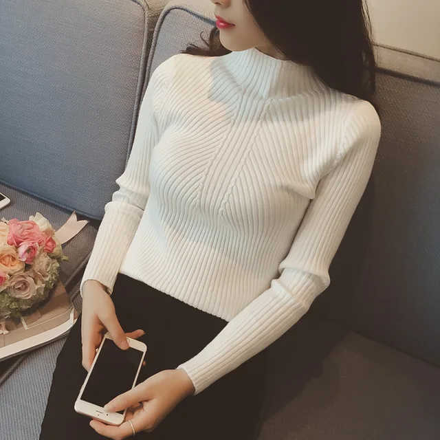 US $7.46 New Women's Turtleneck Sweater Women Sweaters Fashion Jersey Women Winter 2019 Autumn Pullover Wome