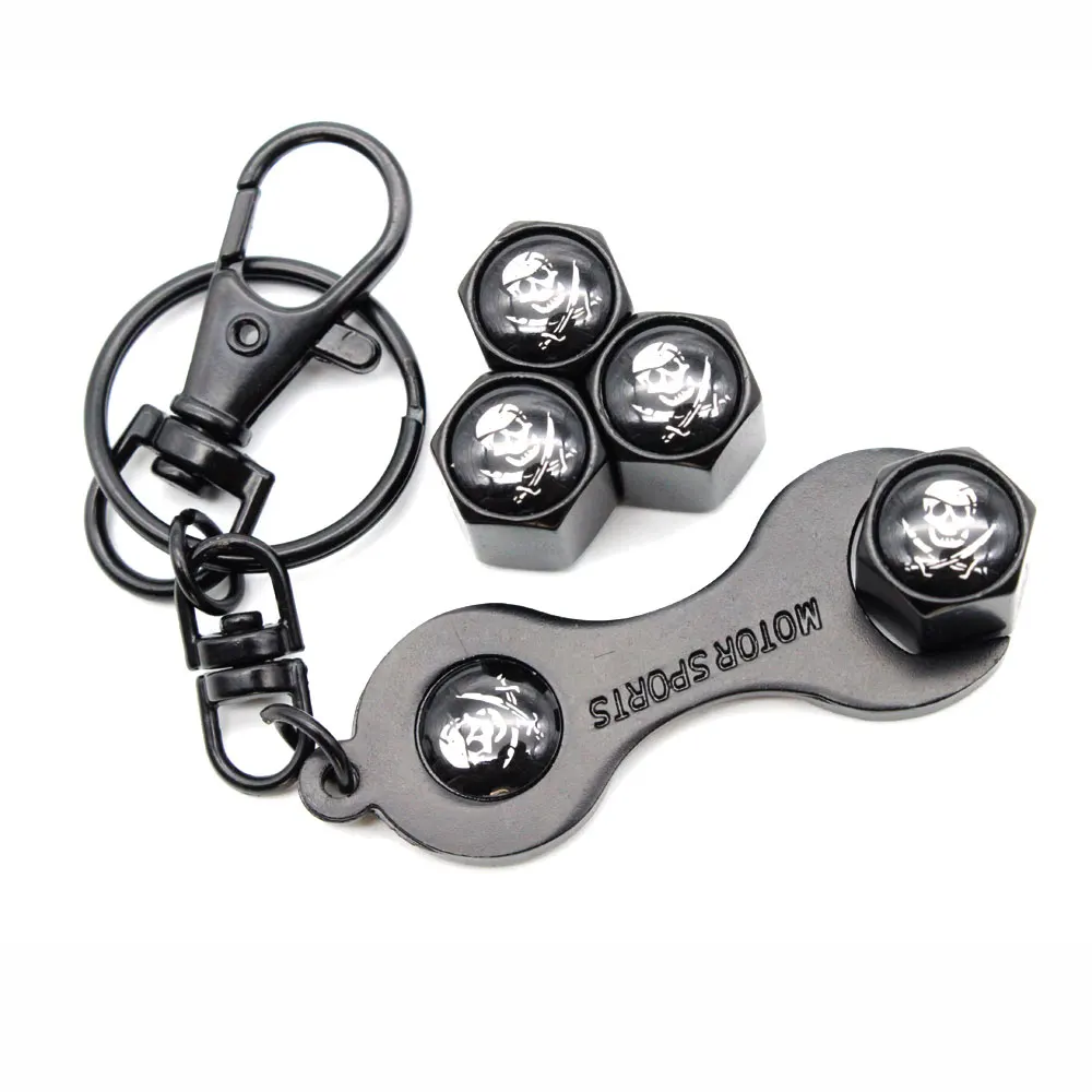 

5Pcs/Set Skull Style Anti-theft Emblem Auto Car Wheel Tire Air Valve Caps With Wrench Keychain Zinc Alloy Stem Dust Cover Access