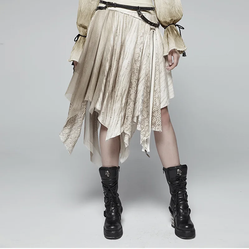 Панк Rave модные повседневное стимпанк Винтаж викторианской для женщин кружево половина юбка Готический Асимметричная WQ381