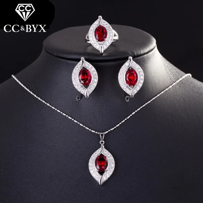 

CC Vintage Set For Women Bridal Wedding Luxury Jewelry Ring Pendant Necklace Clip Earrings Accessories Bijoux Femme CCAS175i