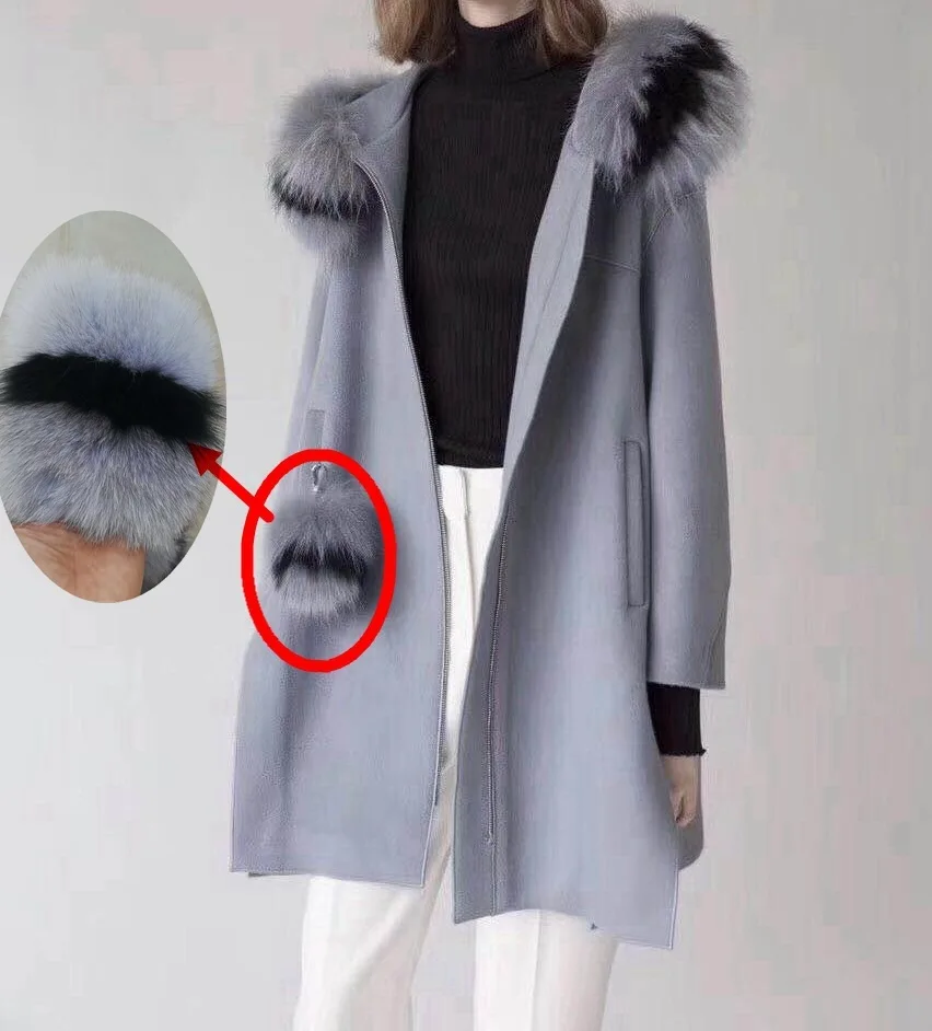 Женское пальто с шерстяным карманом, новинка, 100% натуральный мех лисы, цвет, соответствующий карману, 9,5*11 см, брендовая сумка, женское