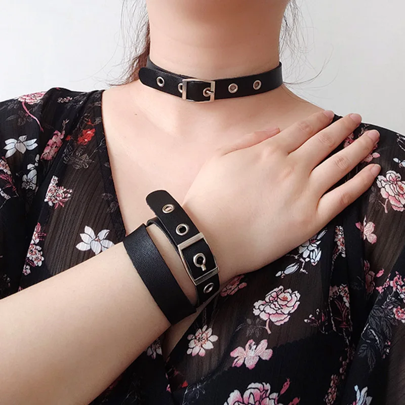 

Hot Punk Harajuku Collar Choker Necklace black PU Leather Choker Punk Goth 100% Handmade Neck Bracelet Jewelry