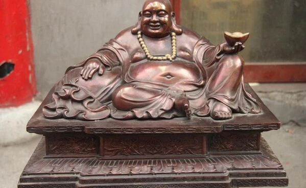 

S1451 Chinese Buddhism Bronze Wealth Money bag Happy Laugh Maitreya Buddha Statue D0318