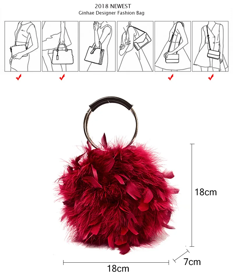 Ginhae luxo bolsa de avestruz pena feminina