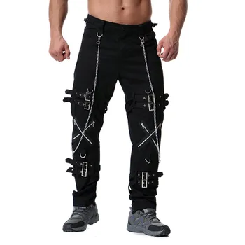 

2018 New trend cargo pants men personality splice zipper Chain Streetwear Hip Hop large size casual trousers pantalon homme