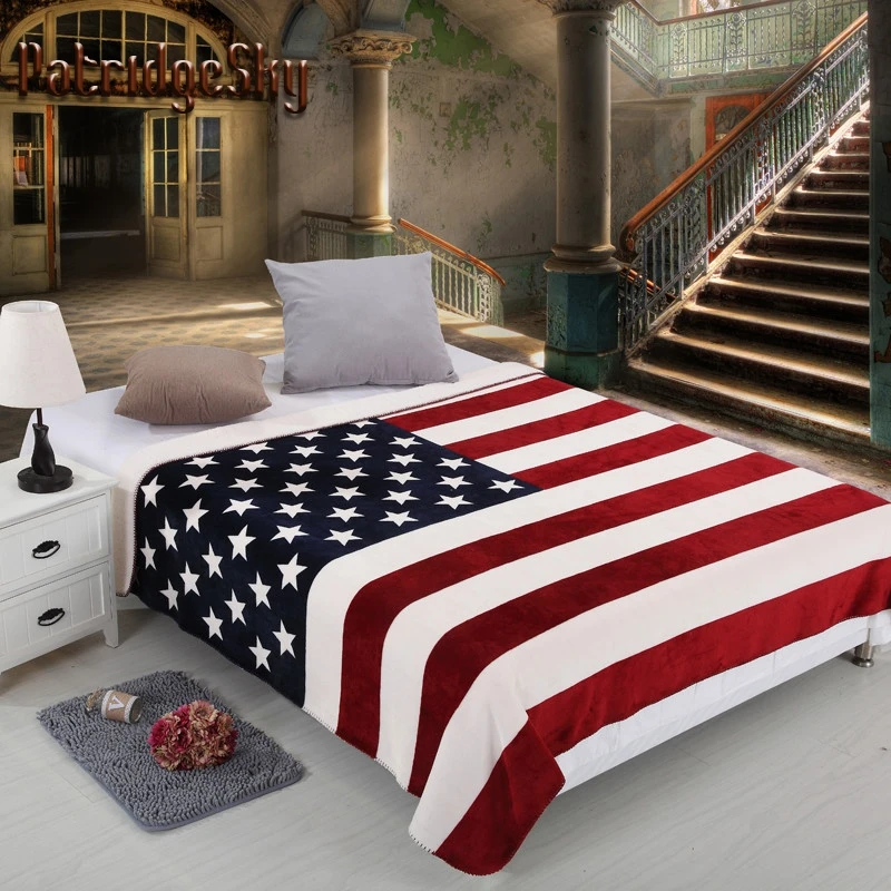 

New Year Gift Euro Style the Union Jack/Stars and Stripes Banner Two sides Keep Warm Flannel Blanket for Sofa Bed Travel Plane