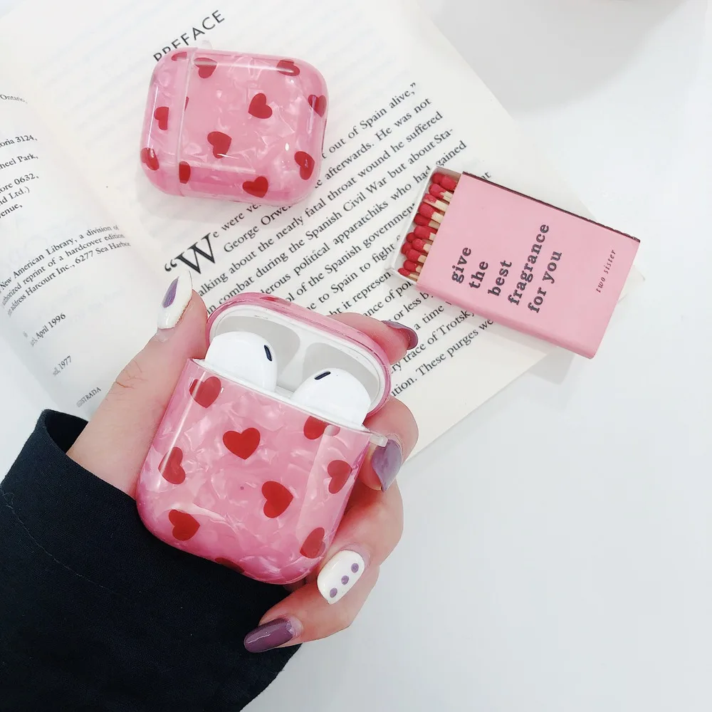 

Fashion Shell Pattern Decorative LOVE Heart Earphone Soft Gel Case for Apple Airpods 1 2 Wireless Charging Box Soft Cover Bag