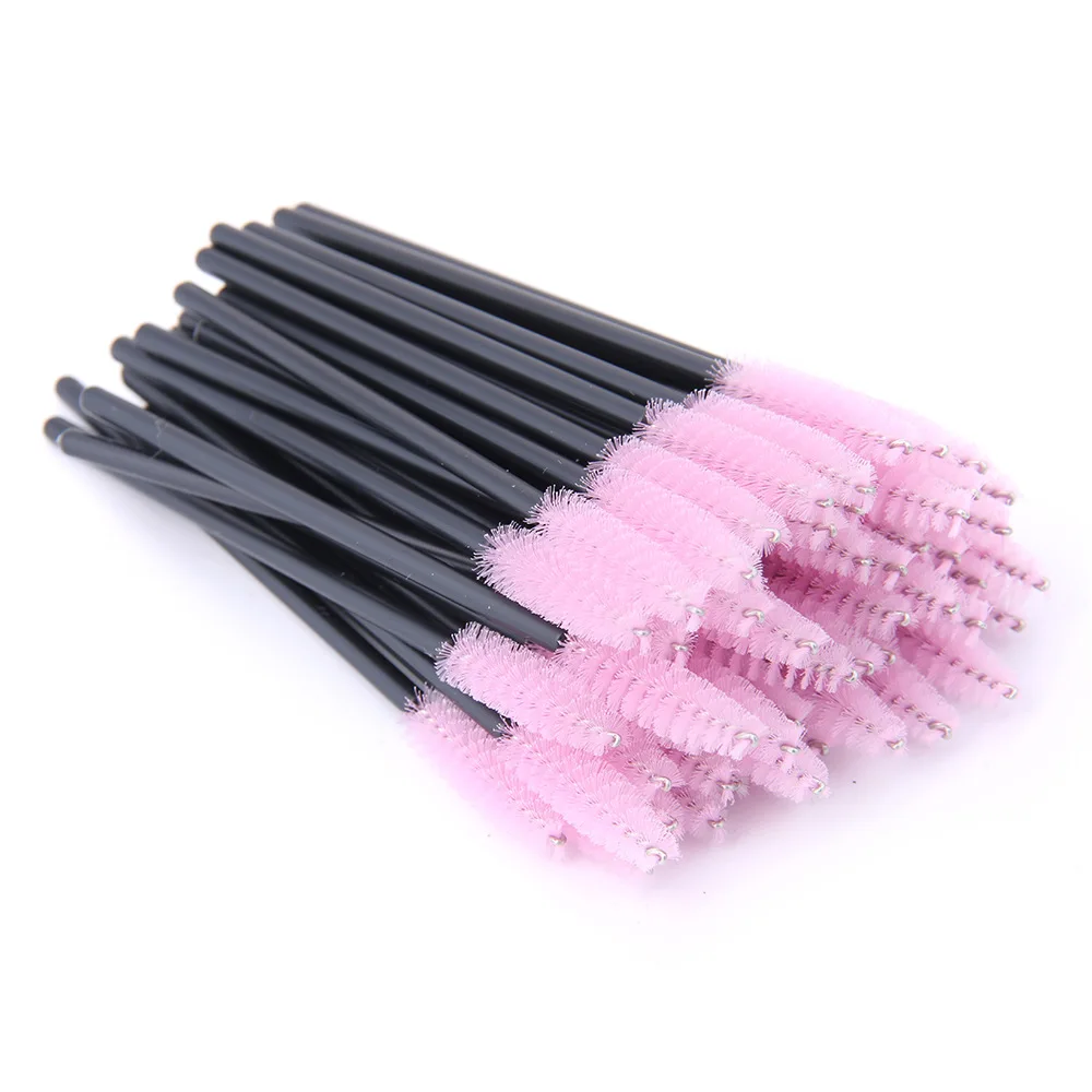 

1000pcs/lot Eyelash Brushes Mascara Applicator Wands Brushes Comb Eyelashes Spoolers Pink Color Black Handle Makeup Brushes