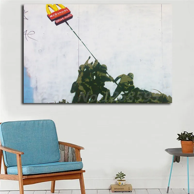 

Banksy McDonaldes Iwo Jima Wallpaper Wall Art Canvas Poster Print Canvas Painting Decorative Picture For Living Room Home Decor