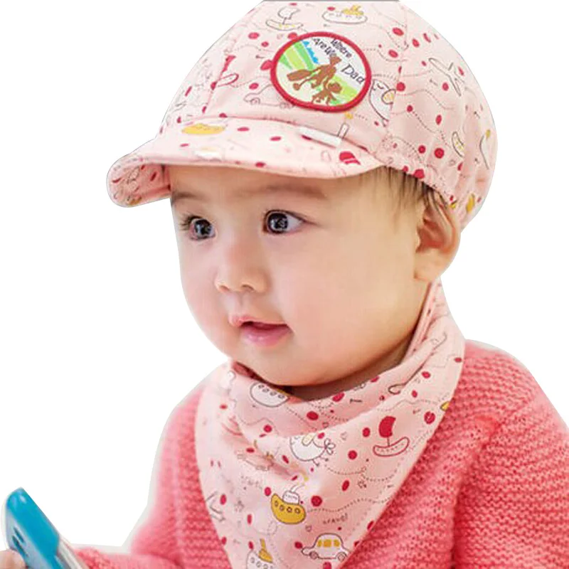 Hilenhug Baby Baseball Cap Bib Set 3 to 24 Months Print Style Kids Boys Girls Triangular Scarf