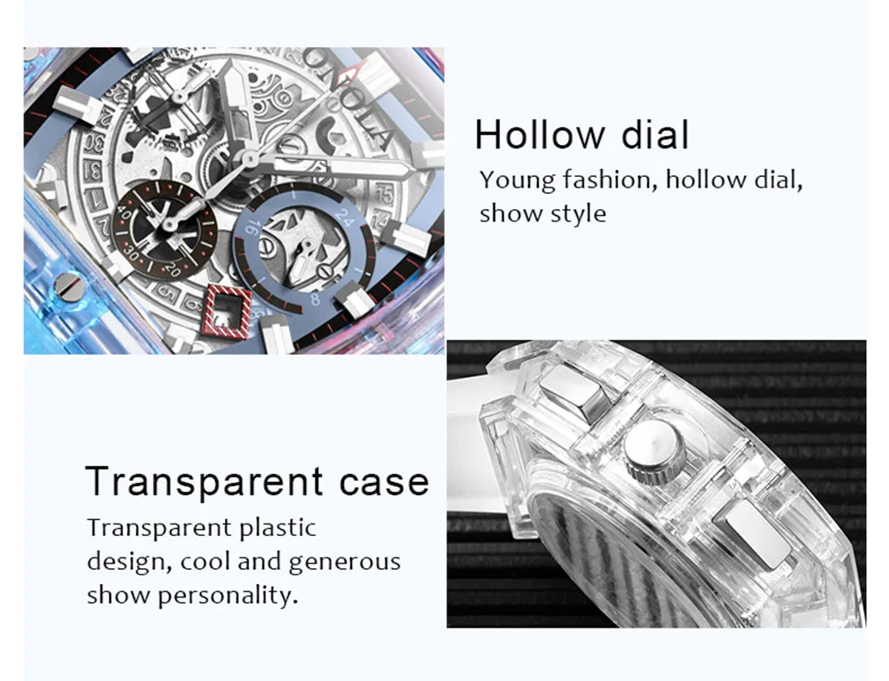 Onola marca transparente relógio de plástico das
