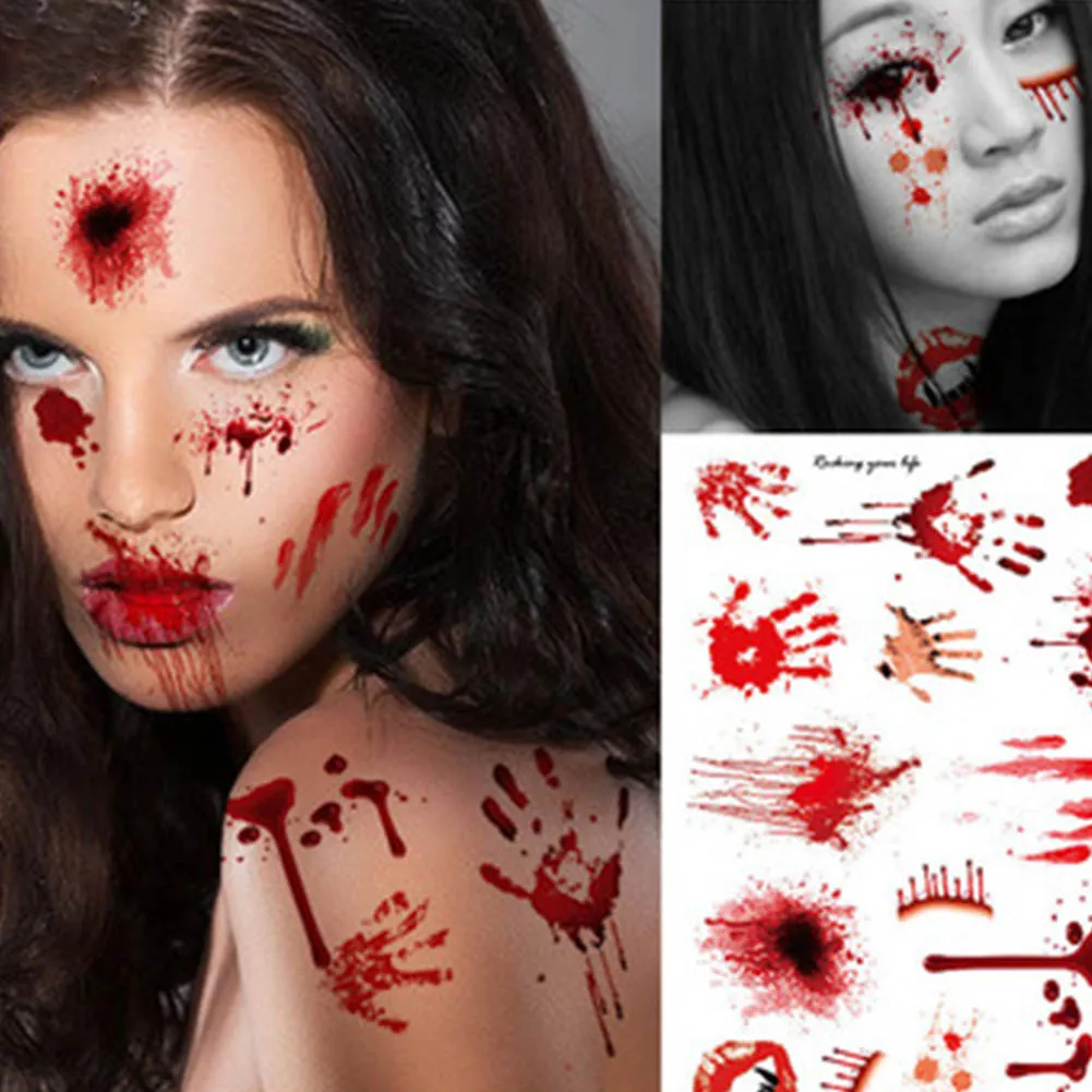 1pcs waterproof tattoo halloween horror terror fake scars bloody temporary sticker costume makeup halloween decoration - Halloween Fake Wounds 1pcs waterproof tattoo halloween horror terror fake scars bloody temporary sticker costume makeup halloween decoration - Halloween Fake Wounds