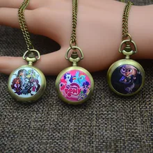 Бронзовые модные карманные часы ожерелье подвеска женские часы кварцевые красочные милые Мультяшные персонажи лошади кролика сестры кота