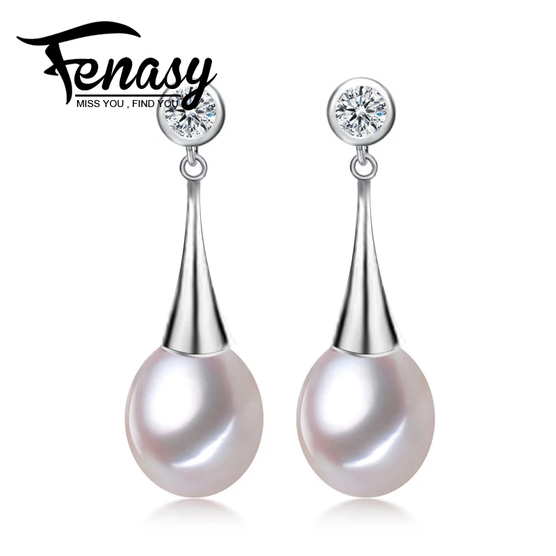 FENASY  Genuine Natural Pearl stud earrings, Pearl Jewelry with 925 Sterling Silver earrings,earrings for women