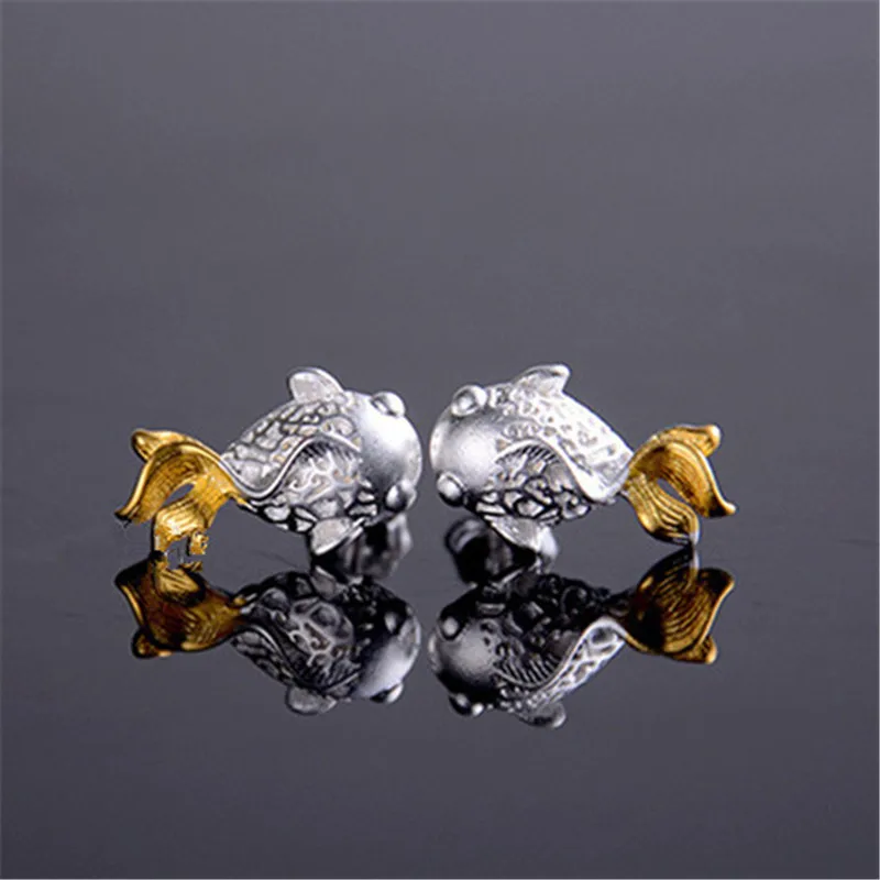 

925 sterling silver earpins Stud earrings Animal goldfish manual Women wholesale fashion jewelry