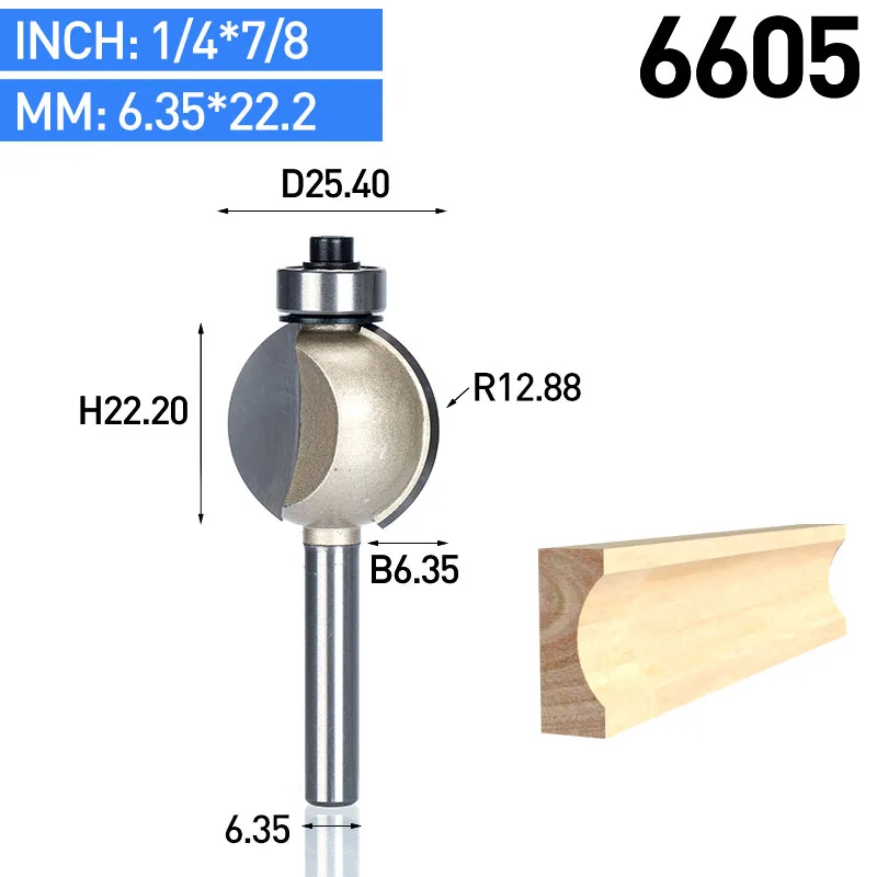 HUHAO 1 шт хвостовик 1/" 1/4" Круглый Резной бит ЧПУ Биты деревообрабатывающие круглые дуговые 3D гравировальные биты с накаткой кусачки для ногтей по дереву - Длина режущей кромки: 6605
