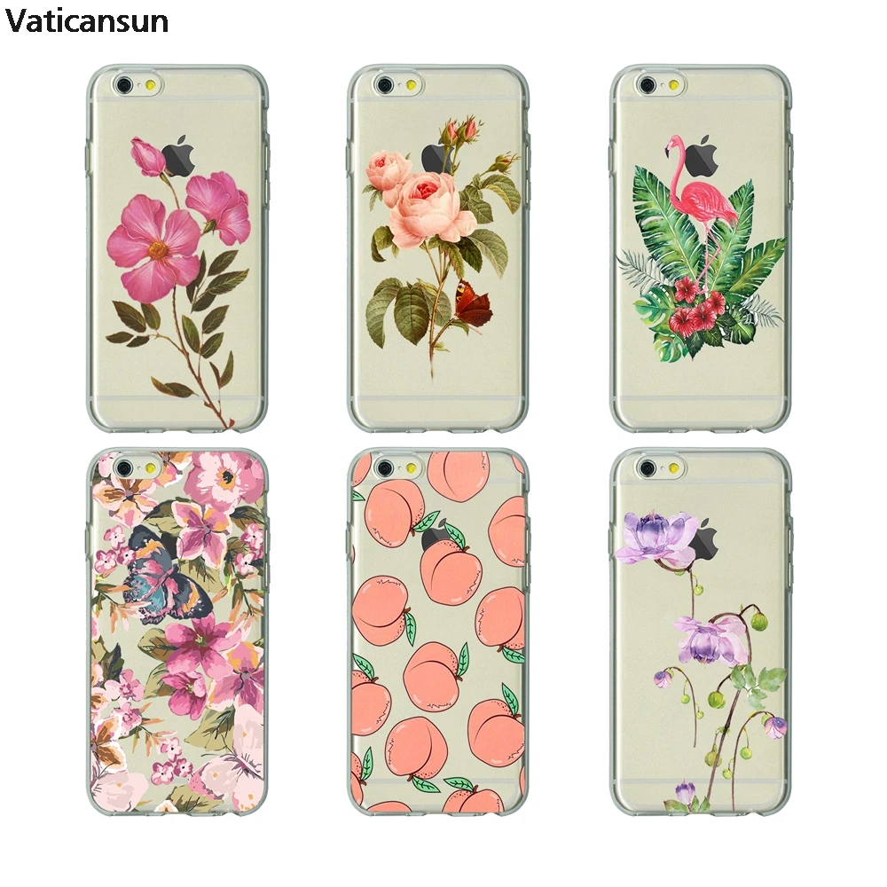 

Watercolor Flowers Floral Print soft Silicone clear cover phone case for iPhone X 6 7 8 plus 5 5s 6s se skinny dip peach Housing