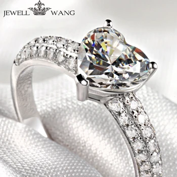 

Jewellwang 18k White Gold Ring heart 1.00ct Moissanites Propose Engagement Rings For Women Shiny Gift