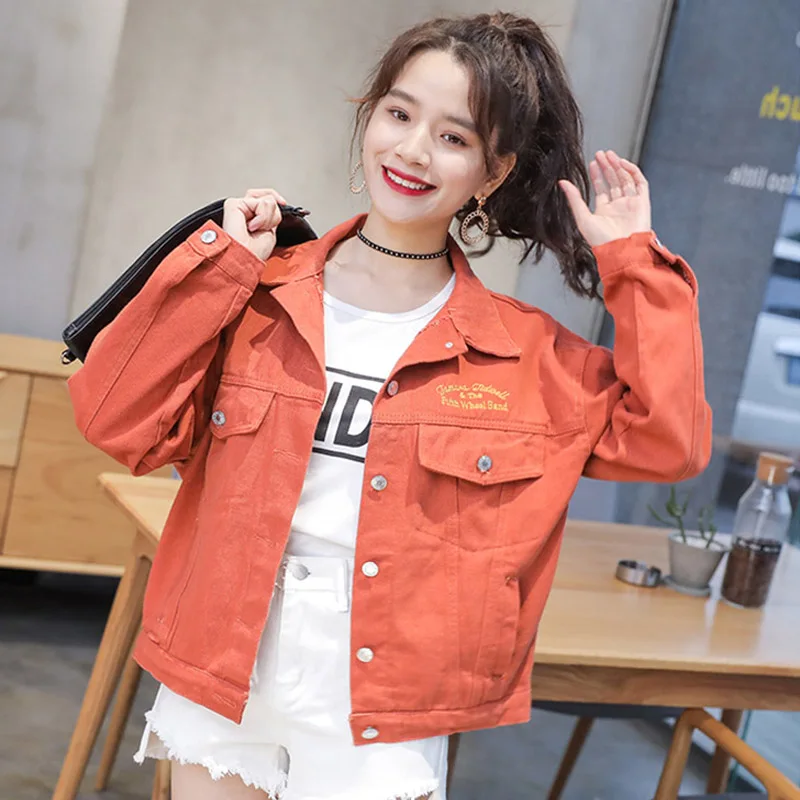 orange jean jacket womens