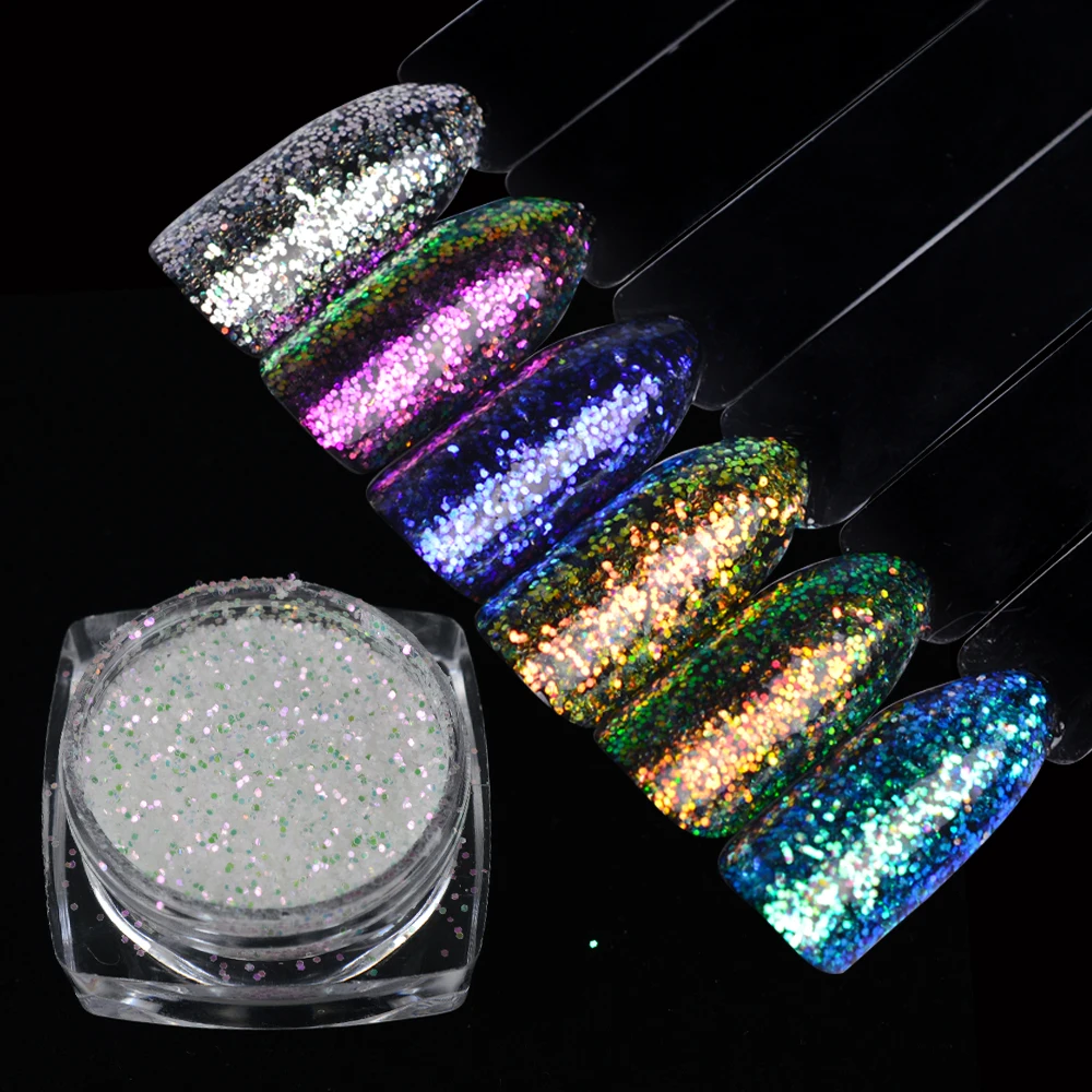 6Boxes/set Mermaid Nail Glitter Set AB Color Nail Sequins Powder Manicure Dust DIY Nail Flakes Paillette Decorations LAFC01-06