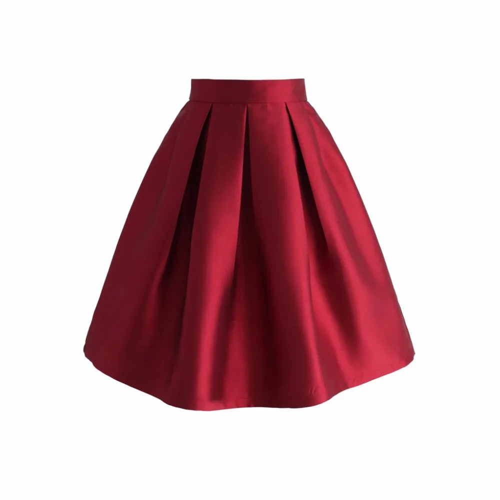 High Quality Red Satin Skirt Zipper Waistline A Line Knee