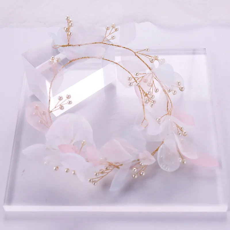 New Bohemian Mesh Flower Pearl Tiara Hair Band Fairy Headband Bridal Headdress Wedding Accessories White Headpieces Bride 2019