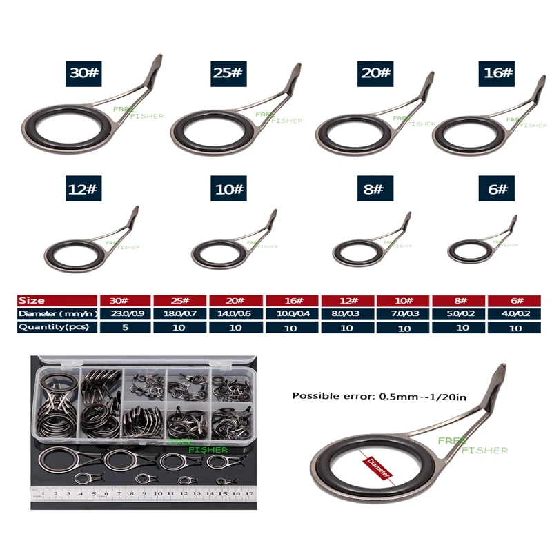 Разные размеры, 75 шт., набор для ремонта рыболовных удочек, набор для ремонта глаз, сделай сам, нержавеющая сталь, направляющий наконечник, Проволочная петля с коробкой, рыболовные снасти, аксессуары