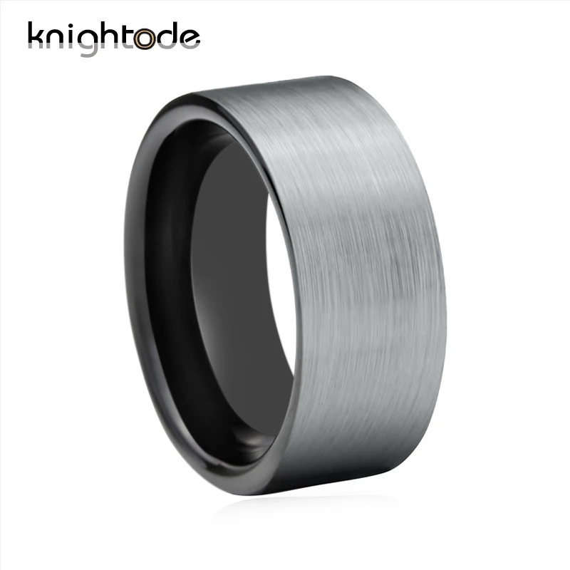 10 мм вольфрамовое черное кольцо для мужчин, серебряная матовая поверхность, Большая ширина ремешка, ювелирные изделия, удобная посадка