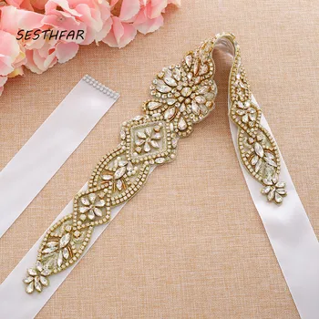 

Pearl Wedding Belt Gold Rhinestones Bridal Belt Crystal Bridal Dress Sash For Wedding Accessories J187G