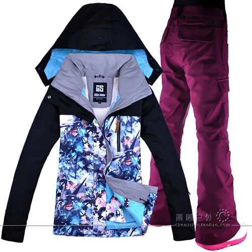 Зимний лыжный костюм, женский бренд, высокое качество, лыжная куртка и штаны, теплые, водонепроницаемые, ветрозащитные, лыжные и сноубордические костюмы - Цвет: THIN CLARET-2