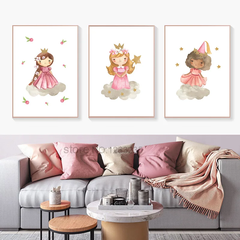 

Cartoon Baby Girl Princess Nursery Nordic Poster Wall Art Posters Pictures Art Prints Canvas Painting Kids Room Decor Unframed