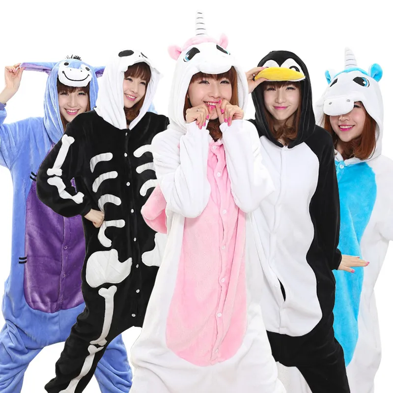 

Winter Adult Anime Women Pajamas Unicorn Pikachu Stitch Costume Cosplay Hooded Sleepwear Onesies Flannel Cartoon Unisex Pyjamas
