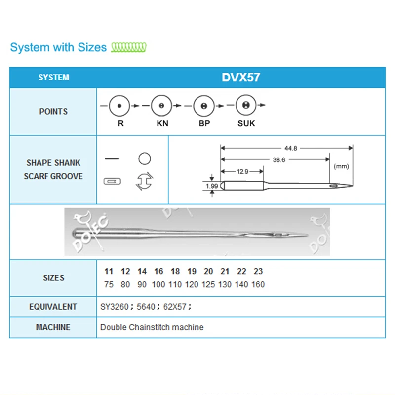 10 шт. иглы/лот Dotec швейные иглы аксессуар DVX57 SY3260 5640 62X57 подходит для двойной цепной швейной машины