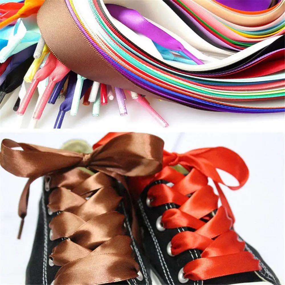 

1 pair 15 Color 2 cm Width Satin Silk Ribbon Shoelaces 120cm Length Sneaker Sport Shoes Lace Strings Drop Shipping