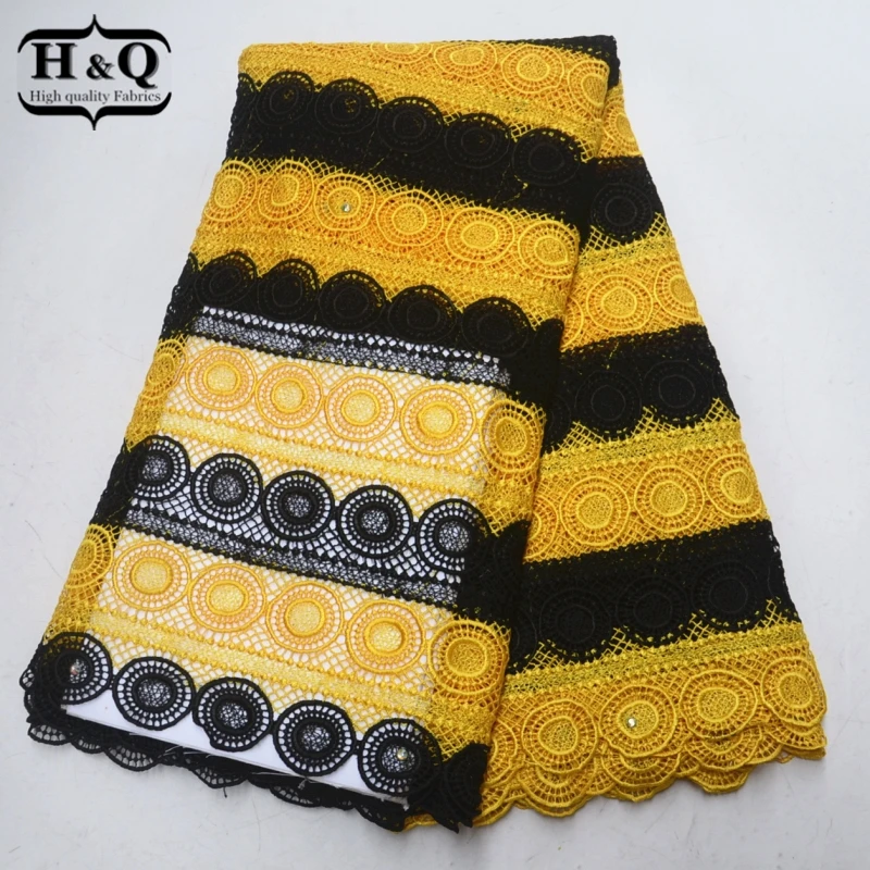 

Fashion style African Water Soluble Lace Fabric Embroidery With Rhinestones 5 Yards African Lace Fabric high quality For Formal