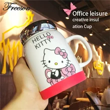 Súper Kawaii Hello Kitty Taza con Espejo Tapa Anime de Café de Cerámica Taza De Té para Dama Niña Regalo de Los Niños