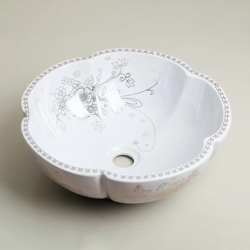 Ручная роспись художественный керамический сосуд ванная раковина набор позолоченный чайник Носик ванной кран дизайн золотистый смеситель для умывальника кран